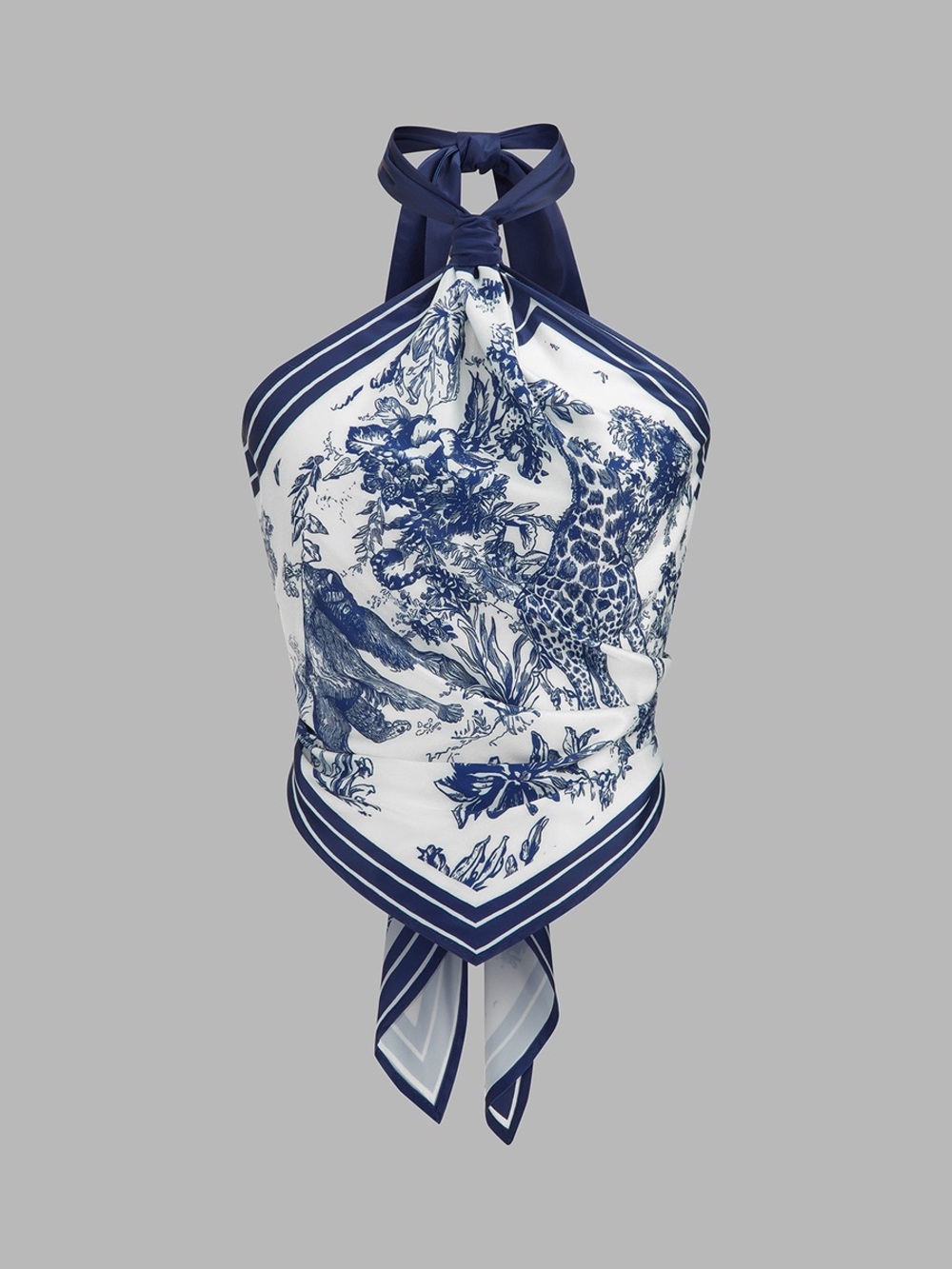 Commense Porcelain Print Scarf Style Halter Blouse - Picture 5 of 10